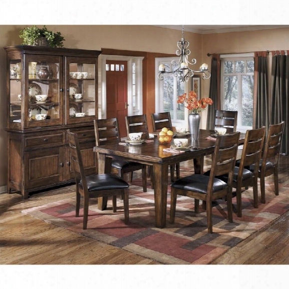 Ashley Larchmont 10 Piece Wood Dining Set In Brown