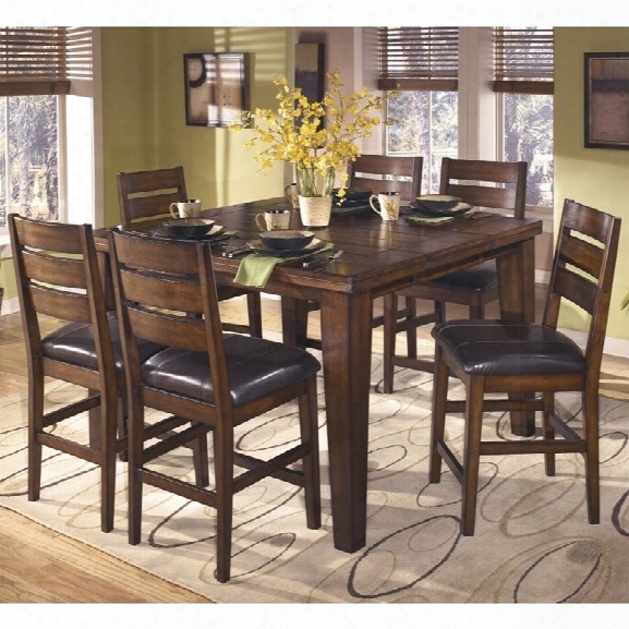 Ashley Larchmont 7 Piece Wood Counter Height Dining Set In Brown