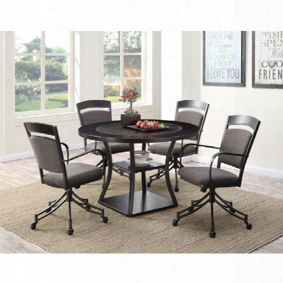 Coaster 5 Piece Round Dining Set In Dark Gray And Brown