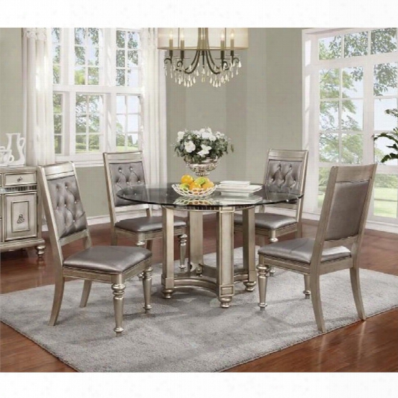 Coaster Danette 5 Piece Round Glass Top Dining Set In Platinum