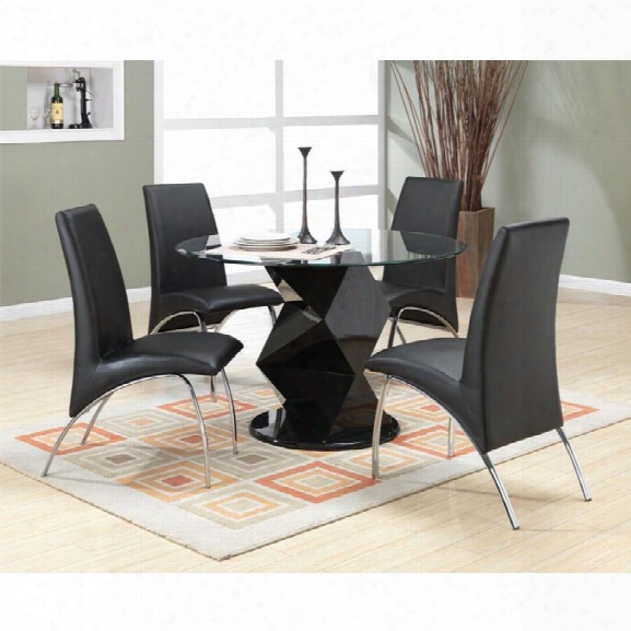 Coaster Ophelia 5 Piece Round Glass Top Dining Set In Black