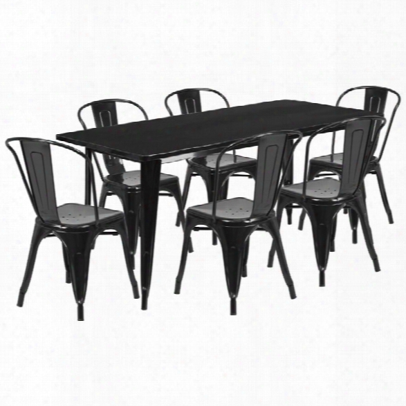 Flash Furniture 7 Piece Metal Dining Set In Black