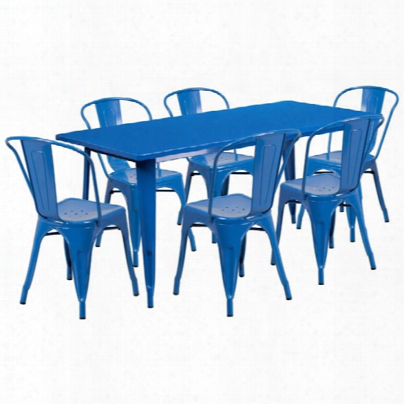 Flash Furniture 7 Piece Metal Dining Set In Blue