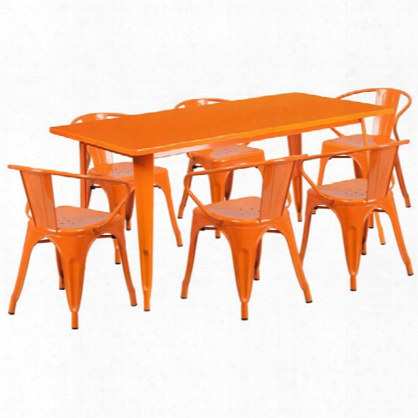 Flash Furniture 7 Piece Metal Dining Set In Orange