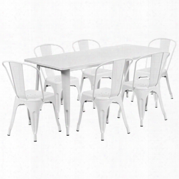 Flash Furniture 7 Piece Metal Dining Set In White