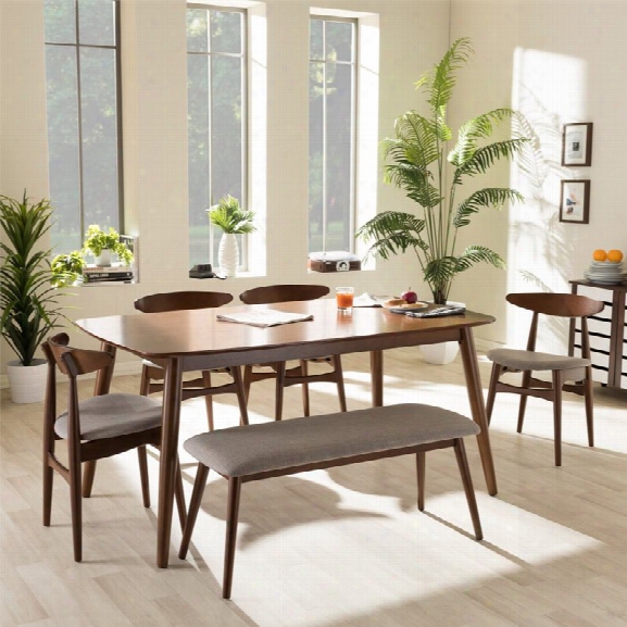 Flora 6 Piece Dining Set In Medium Brown