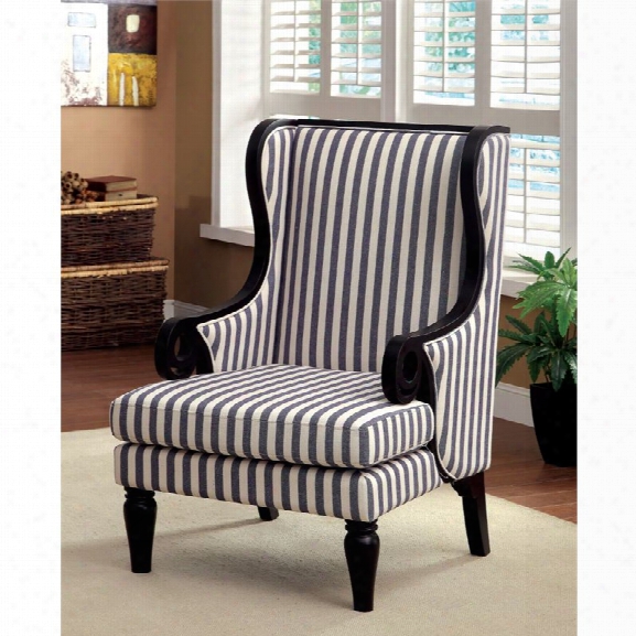 Furniture Of America Belva Wingback Accent Chair In Dark Blue