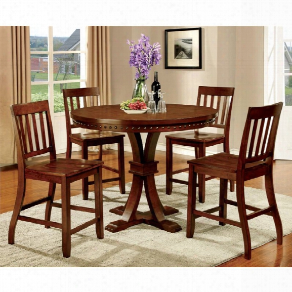 Furniture Of America Duran 5 Piece Round Counter Height Dining Set