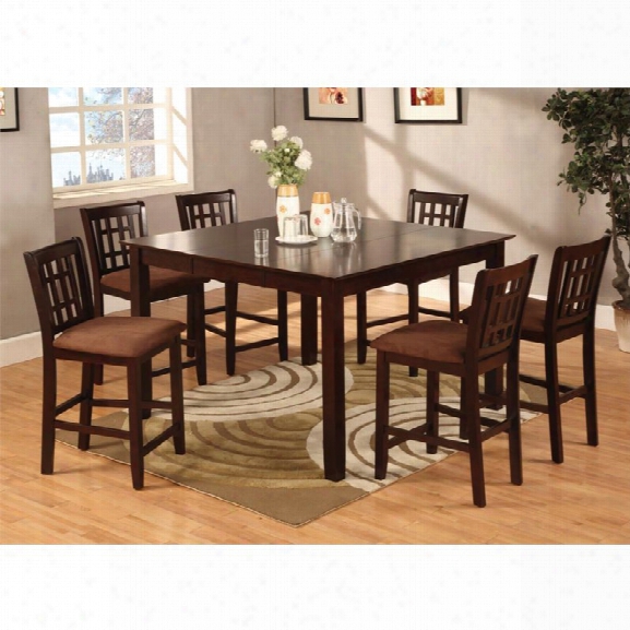 Furniture Of America Elle 7 Piece Pub Height Dining Set In Espresso