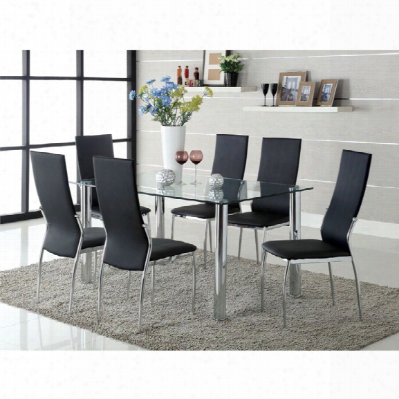 Furniture Of America Gera 7 Piece Glass Top Dining Table In Black