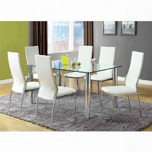 Furniture Of America Gera 7 Piece Glass Top Dining Table In White