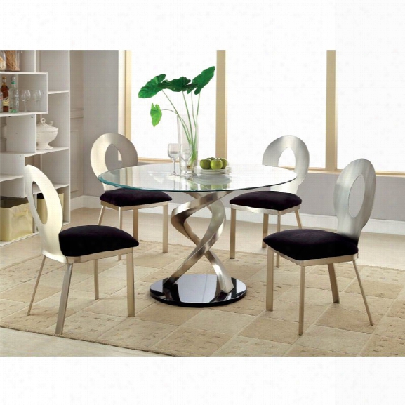 Furniture Of America Halliway 5 Piece Round Dining Set In Satin