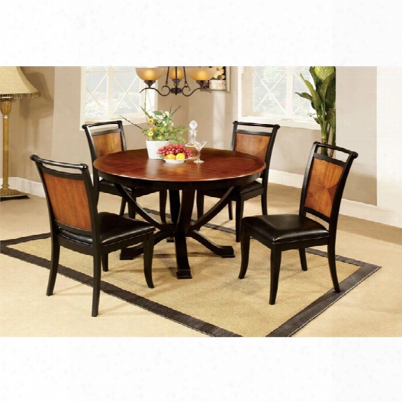 Furniture Of America Leda 5 Piece Round Dining Set In Acacia And Black