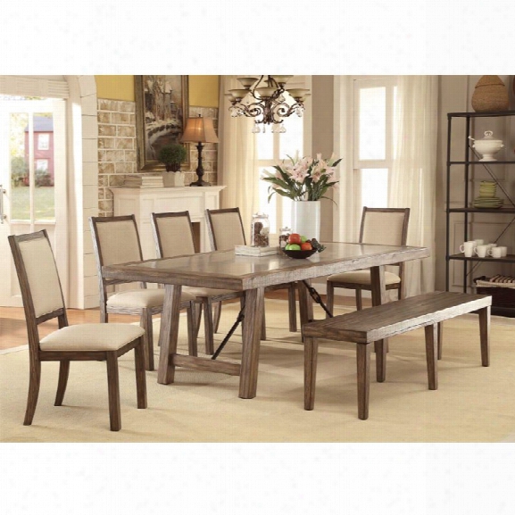 Furniture Of America Lippin 6 Piece Dining Set In Weathered Elm