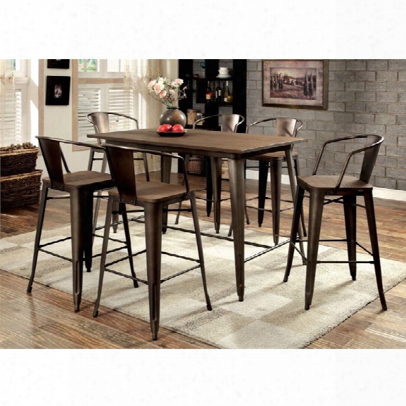Furniture Of America Mayfield 7 Piece Counter Height Dining Set In Elm