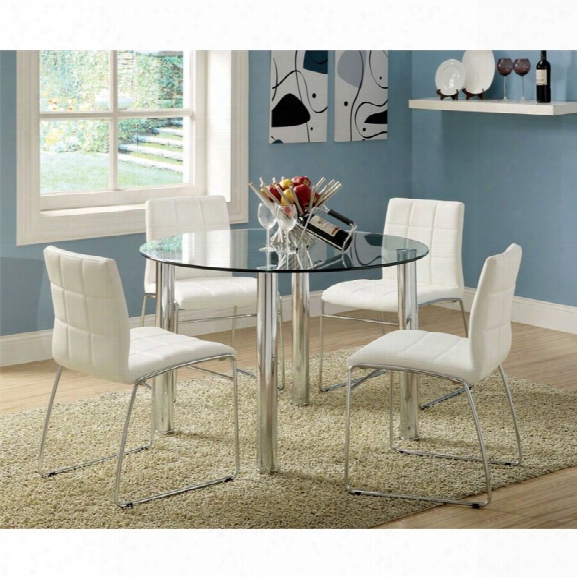 Furniture Of America Poipen 5 Piece Glass Top Dining Set In White