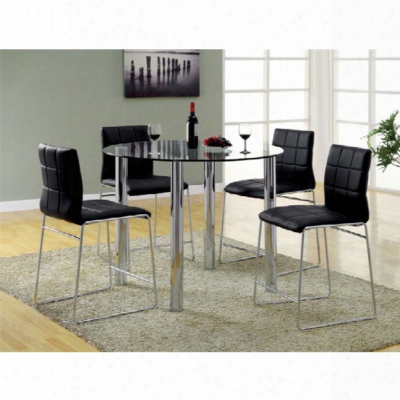 Furniture Of America Poipen 5 Piece Glass Top Dining Set In Black