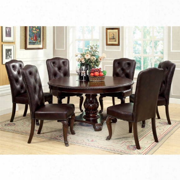 Furniture Of America Ramsaran 7 Piece Round Dining Set In Brown Cherry