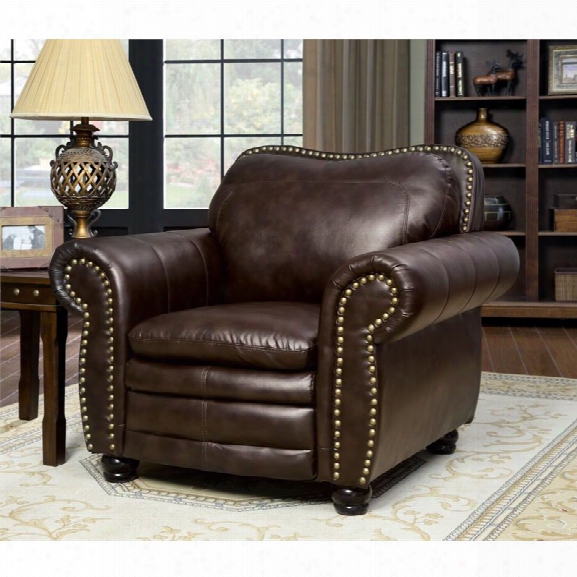 Furniture Of America Tasha Leather Accent Chair In Mahogany