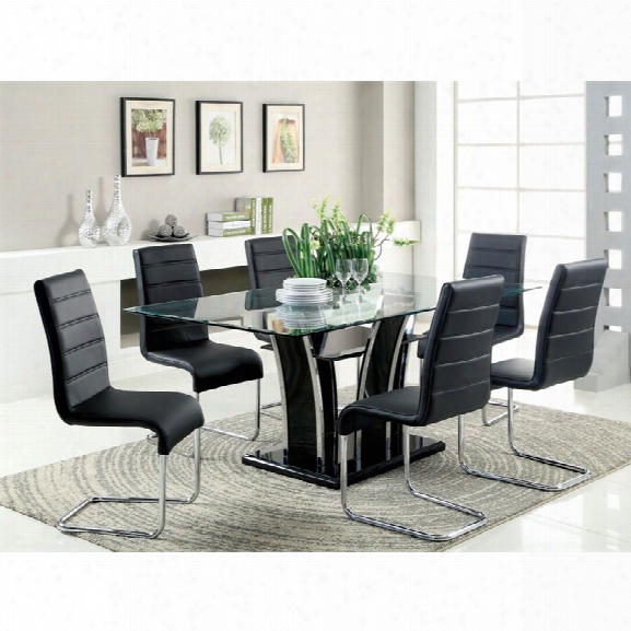 Furniture Of America Valery 7 Piece Glass Top Dining Set In Black