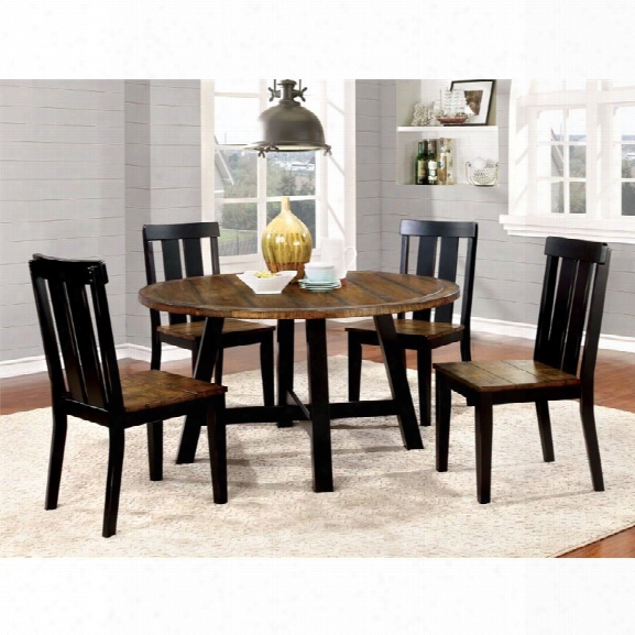 Furniture Of America Venture 5 Piece Round Dining Set In Antique Oak