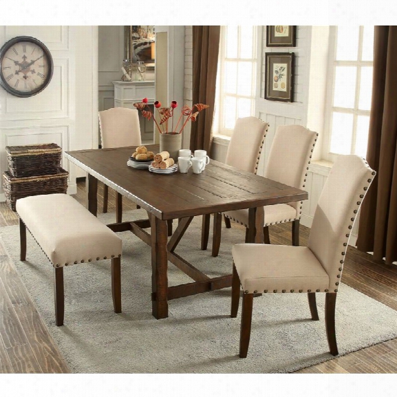 Furniture Of America Weth 6 Piece Dining Set In Rustic Walnut