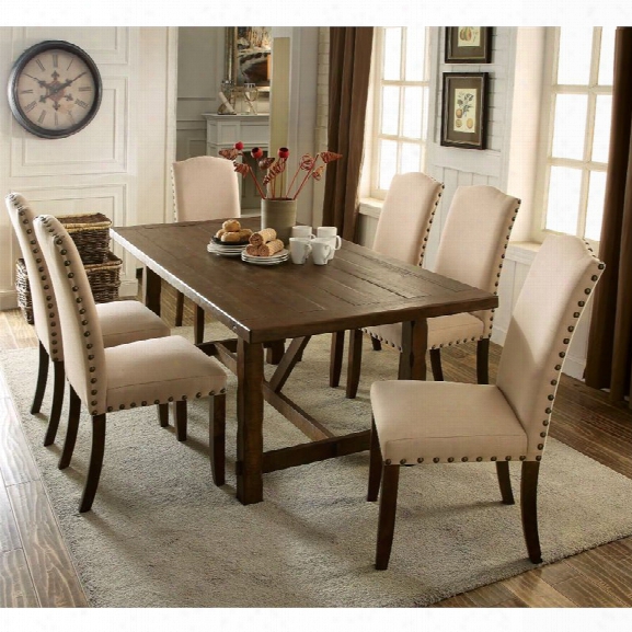 Furniture Of America Weth 7 Piece Dining Set In Rustic Walnut