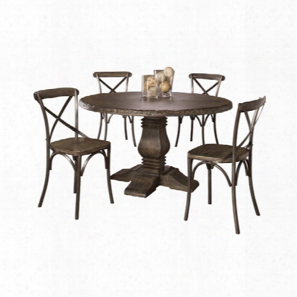 Hillsdale Lorient 5 Piece Round Dining Set In Washed Charcoal Gray