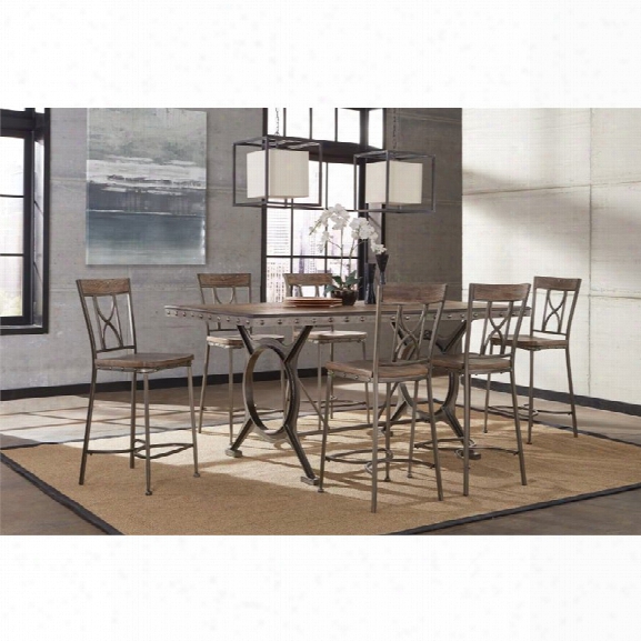 Hillsdale Paddock 7 Piece Counter Height Dining Set In Brown-gray