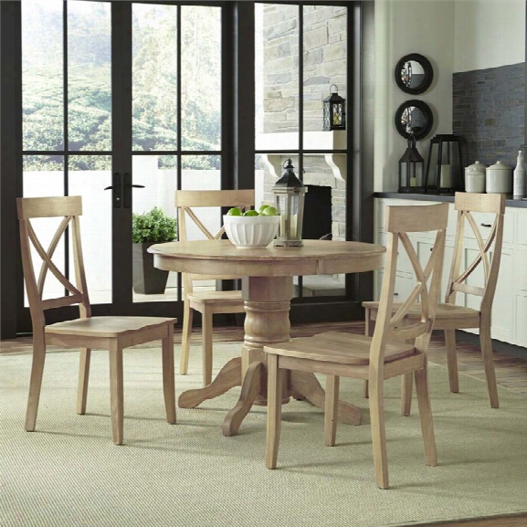 Home Styles Classic 5 Piece Round Dining Set In White Wash