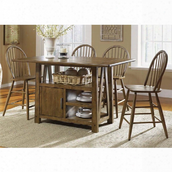 Liberty Furniture Farmhouse 5 Piece Counter Height Dining Set In Oak