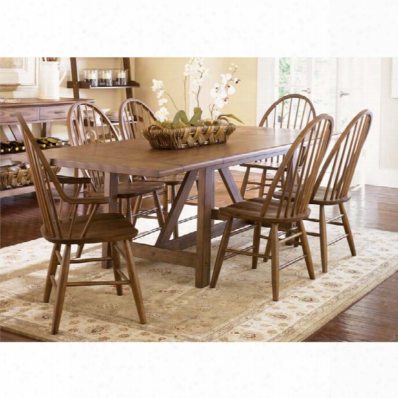 Liberty Furniture Farmhouse 7 Piece Trestle Dining Set In Oak