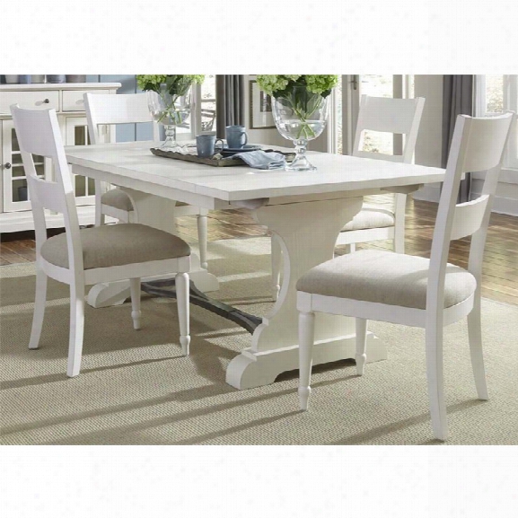 Liberty Furniture Harbor View Ii 5 Piece Trestle Dining Set In Linen