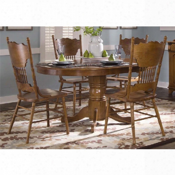 Liberty Furniture Nostalgia 5 Piece Oval Dining Set In Medium Oak