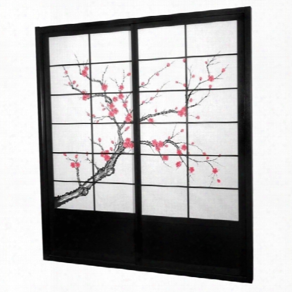 Oriental 7 ' Tall Cherry Blossom Shoji Sliding Door Kit In Black