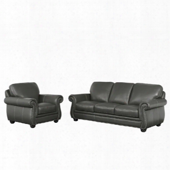 Abbyson Living Austin 2 Piece Leather Sofa Set In Gray