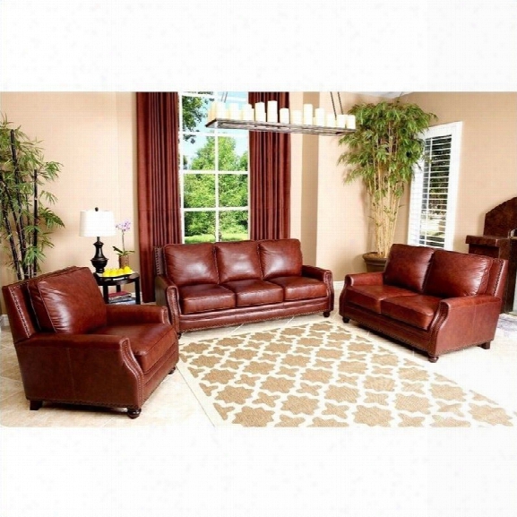Abbyson Living Bel Air 3 Piece Leather Sofa Set In Brown