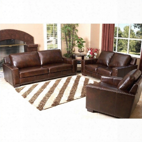 Abbyson Living Beverly 3 Piece Leather Sofa Set In Espresso