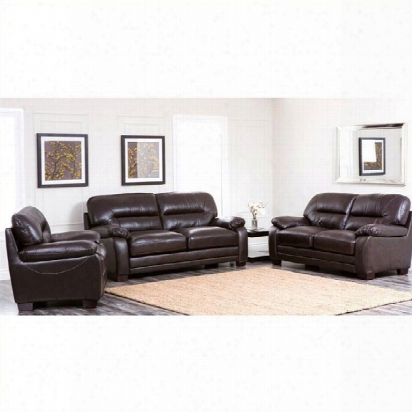 Abbyson Living Brenteena 3 Piece Leather Sofa Set In Dark Truffle