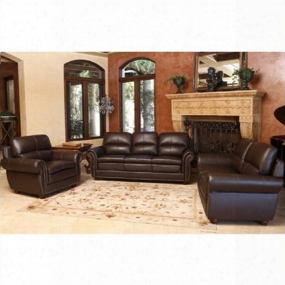 Abbyson Living Gailmarie 3 Piece Leather Sofa Set In Brown