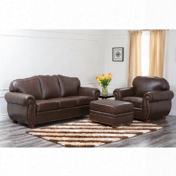 Abbyson Living Pearla 3 Piece Leather Sofa Set In Dark Truffle