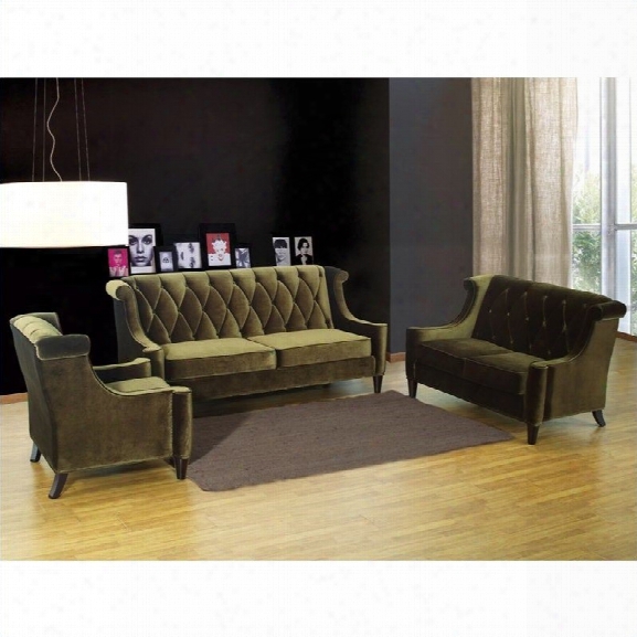 Armen Living Barrister 3 Piece Velvet Sofa Set In Green