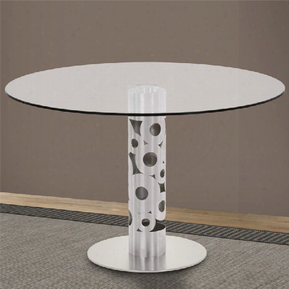 Armen Living Berlin Glass Top Dining Table In Brushed Stainless Steel