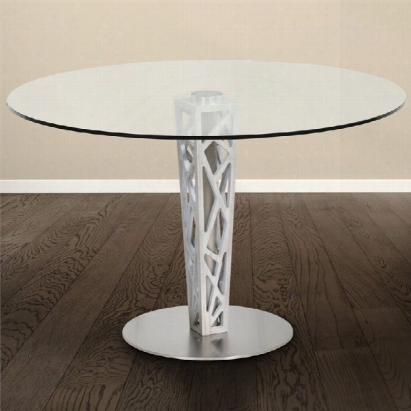 Armen Living Crystal Round Dining Table In Brushed Stainless Steel