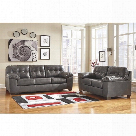 Ashley Alliston 2 Piece Leather Sofa Set In Gray