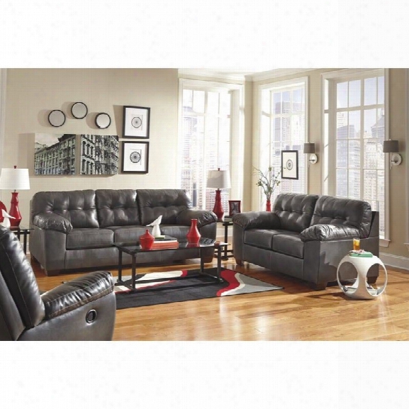 Ashley Alliston 3 Piece Leather Sofa Set In Gray