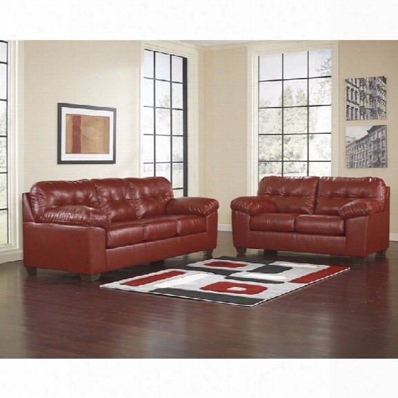 Ashley Furniture Alliston Durablend 2 Piece Leather Sofa Set In Salsa