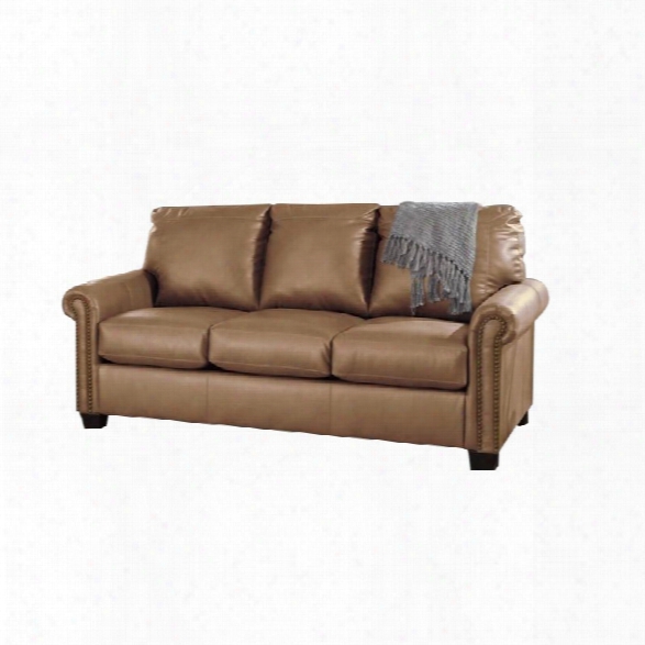 Ashley Lottie Leather Full Sleeper Sofa In Almond