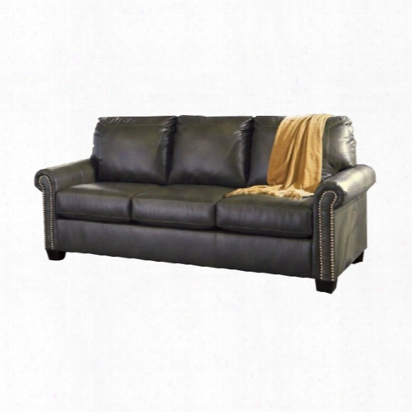 Ashley Lottie Leather Queen Sleeper Sofa In Slate