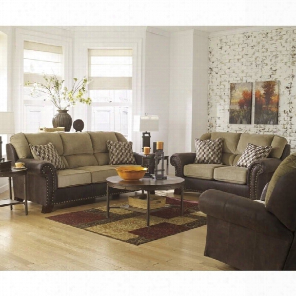 Ashley Vandive 3 Piece Chenille And Faux Leather Sofa Set In Sand